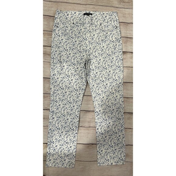 Mario Serrani Pants - Mario Serrani Italy Blue White Floral Slim Fit Pants Tummy Control Ankle Small